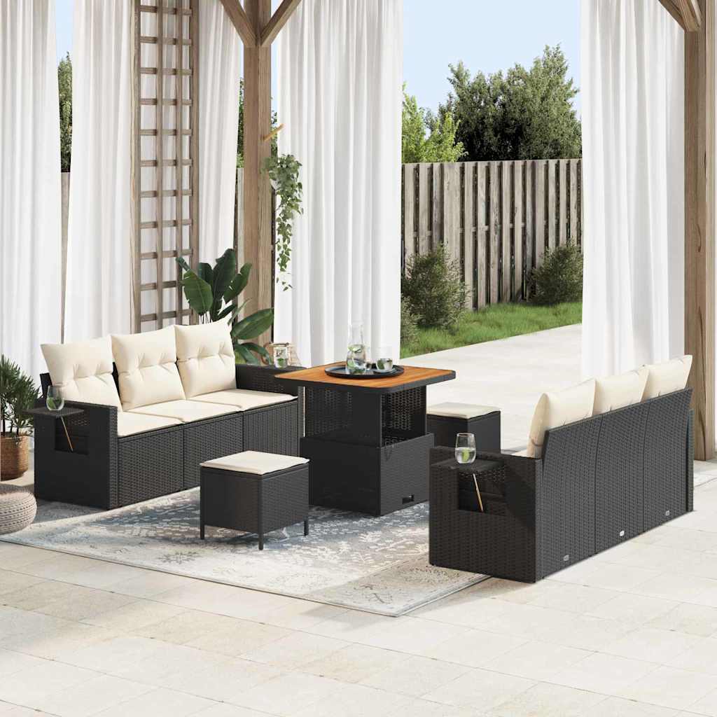 Tuin Sofa Set 9 st 6-Aantal zitplaatsen Zwart en Crème