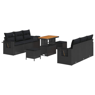 Tuin Sofa Set 9 st 6-Aantal zitplaatsen Zwart poly rattan
