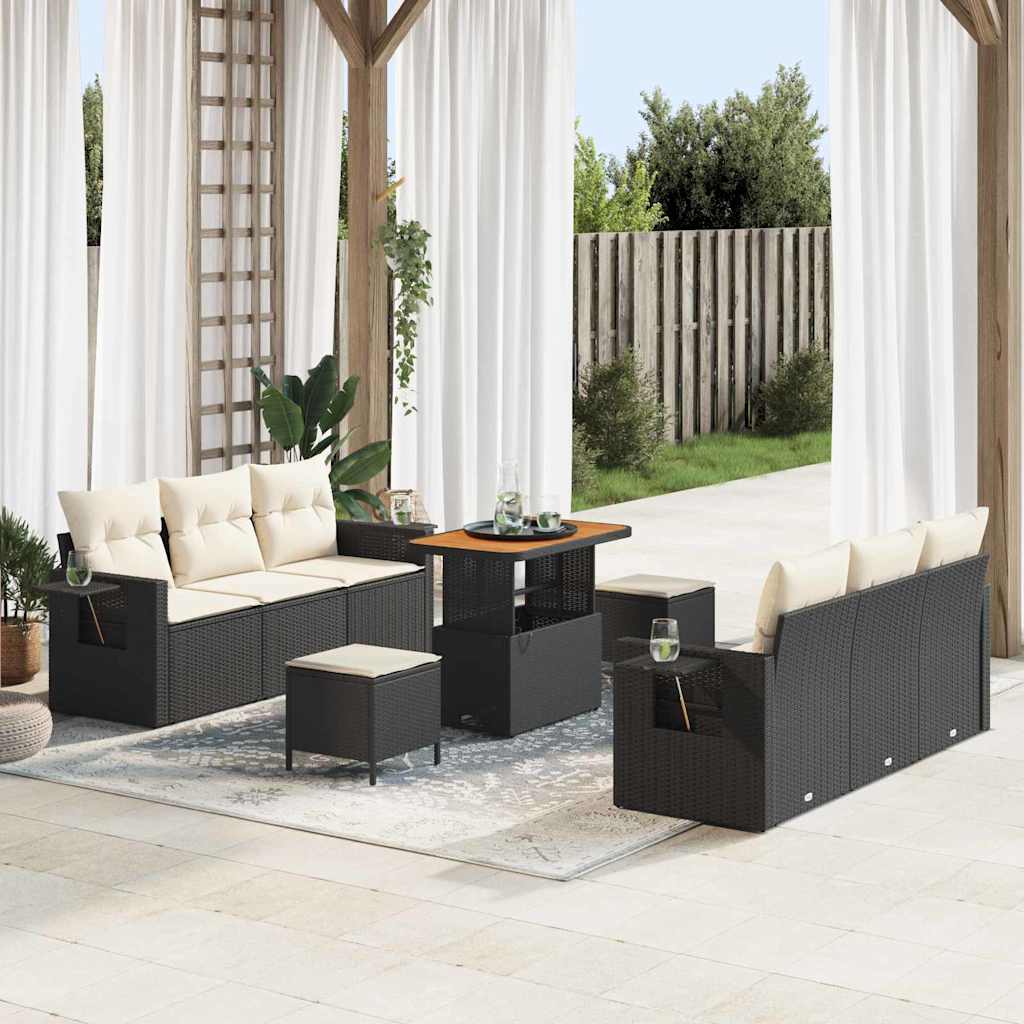 Tuin Sofa Set 9 st 6-Aantal zitplaatsen Zwart en Crème