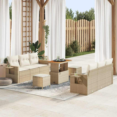 Tuin Sofa Set met kussen met opslag 9 pcs beige en crèmekleurig