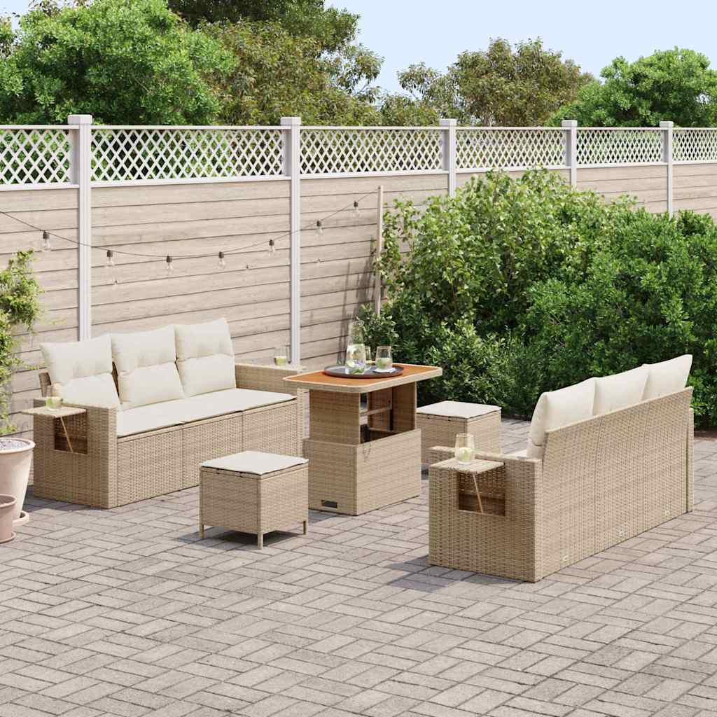 Tuin Sofa Set met kussen met opslag 9 pcs beige en crèmekleurig