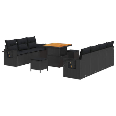 Tuin Sofa Set 10 st 7-Aantal zitplaatsen Zwart poly rattan