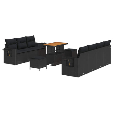 Tuin Sofa Set 10 st 7-Aantal zitplaatsen Zwart poly rattan