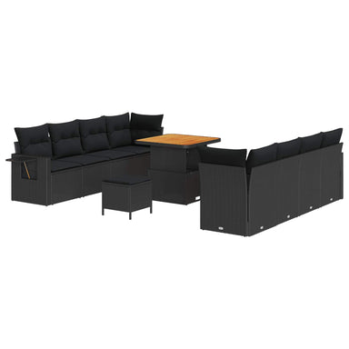 Tuin Sofa Set met kussen 11 pcs Zwart poly rattan
