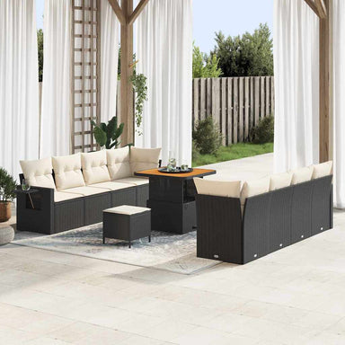 Tuin Sofa Set met kussen 11 pcs Zwart en Crème poly rattan