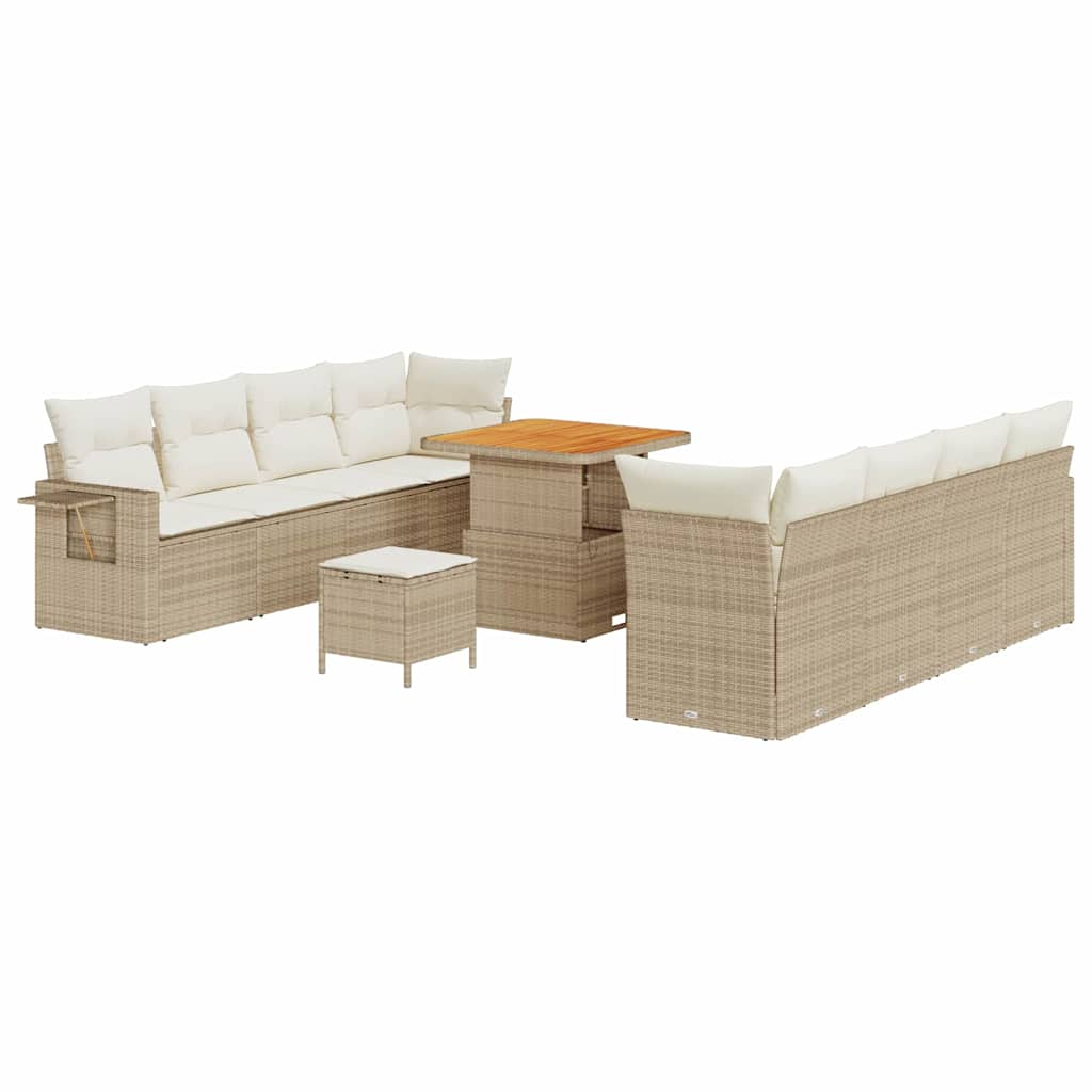 Tuin Sofa Set met kussen 11 pcs Beige en Crème poly rattan