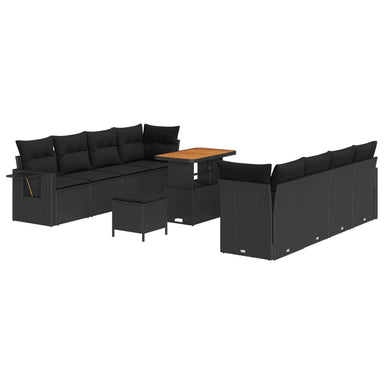 Tuin Sofa Set met kussen 11 pcs Zwart poly rattan