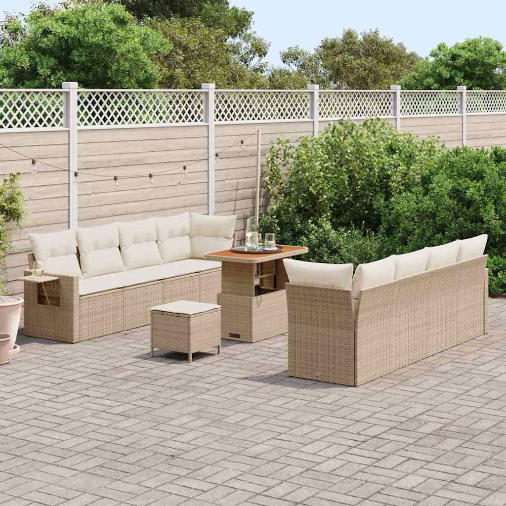 Tuin Sofa Set met kussen 11 pcs Beige en Crème poly rattan