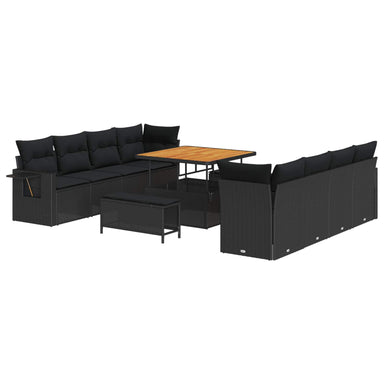 Tuin Sofa Set met kussen 11 pcs Zwart poly rattan