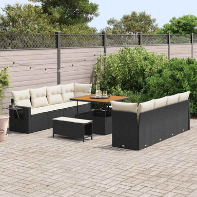 Tuin Sofa Set met kussen 11 pcs Zwart en Crème poly rattan