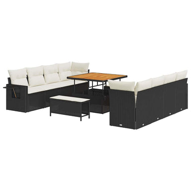 Tuin Sofa Set met kussen 11 pcs Zwart en Crème poly rattan