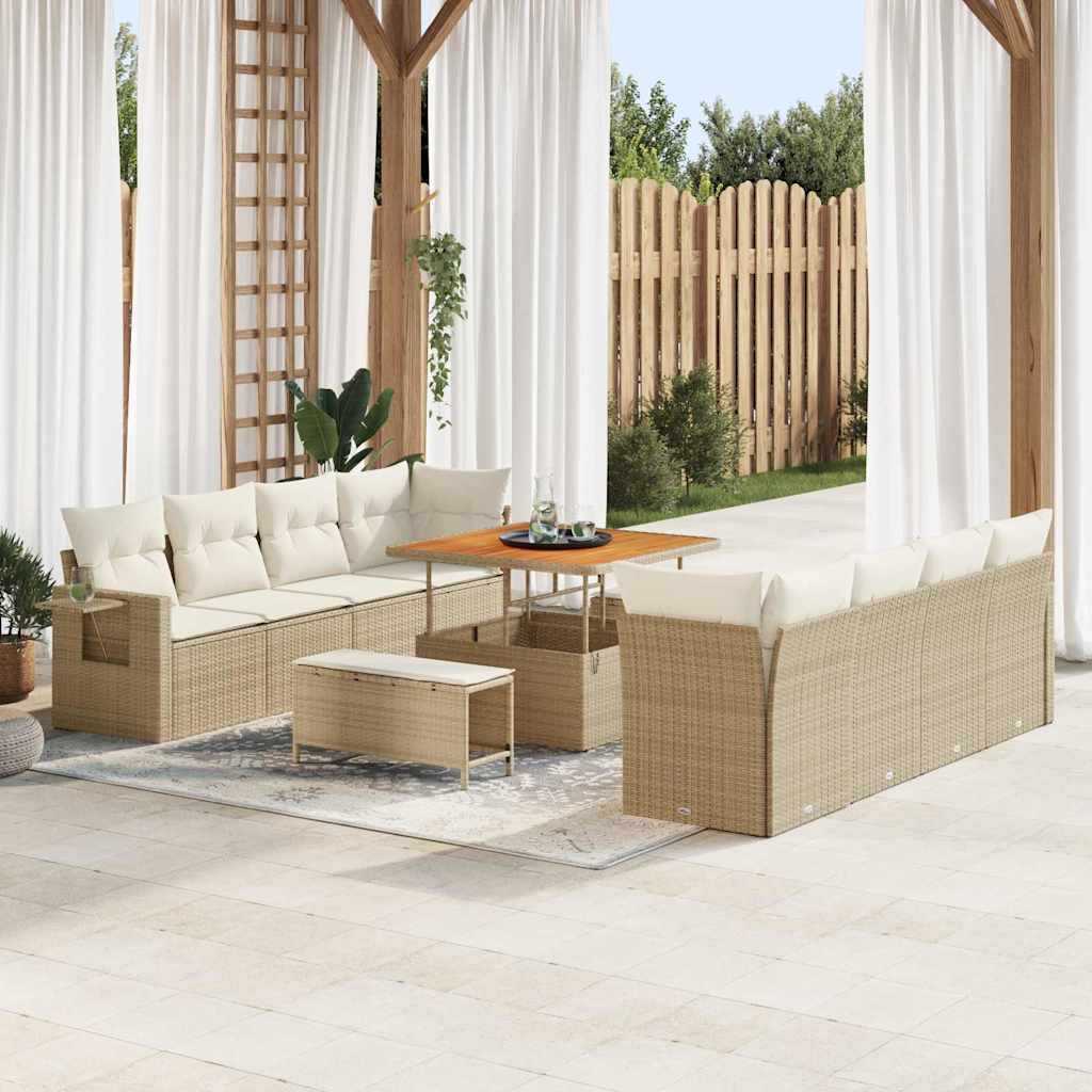 Tuin Sofa Set met kussen 11 pcs Beige en Crème poly rattan