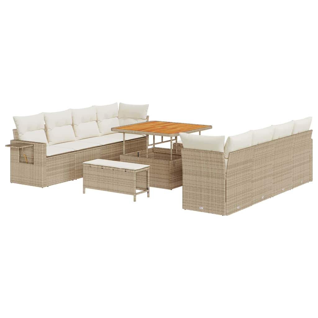 Tuin Sofa Set met kussen 11 pcs Beige en Crème poly rattan