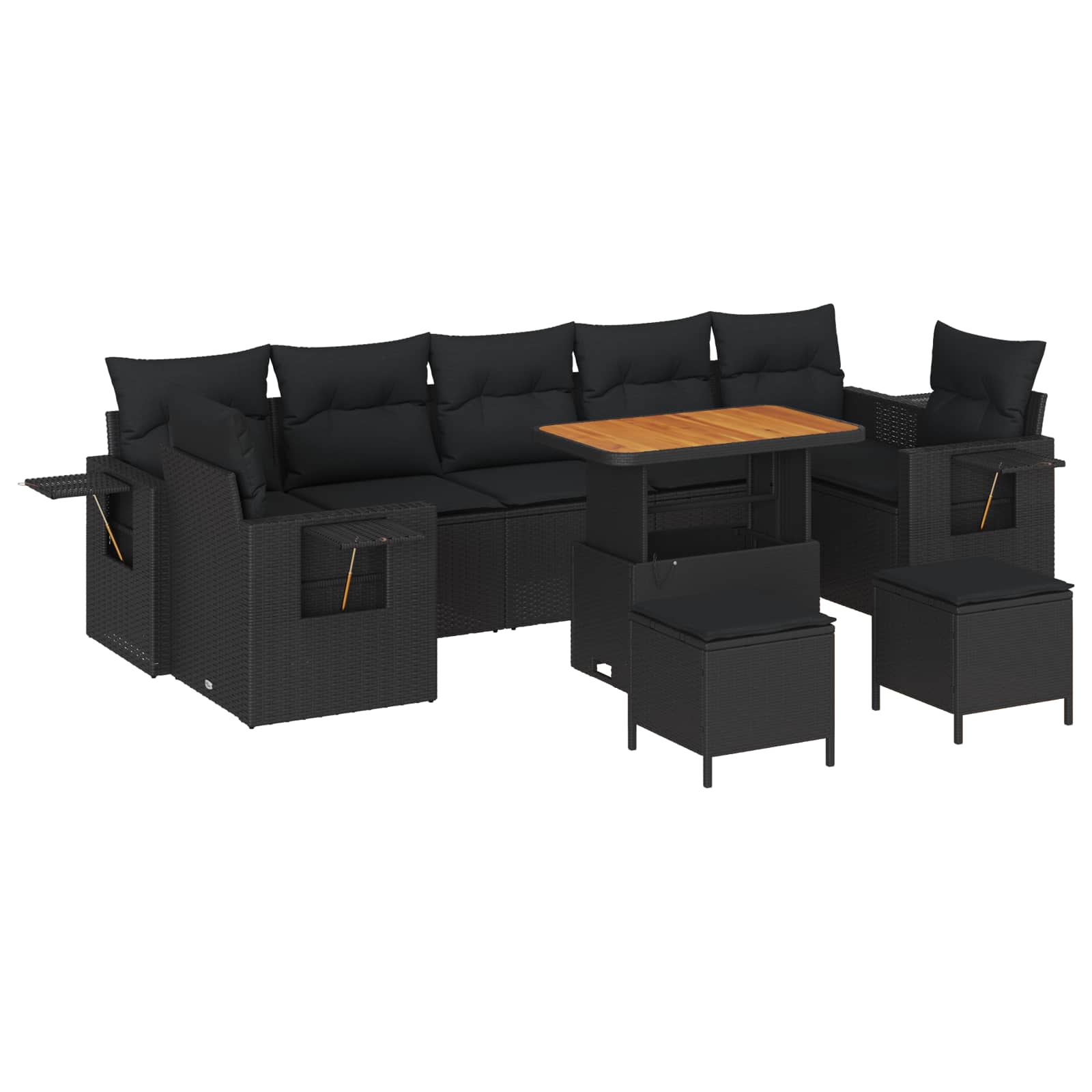 Tuinbankenset met kussen Zwart poly rattan