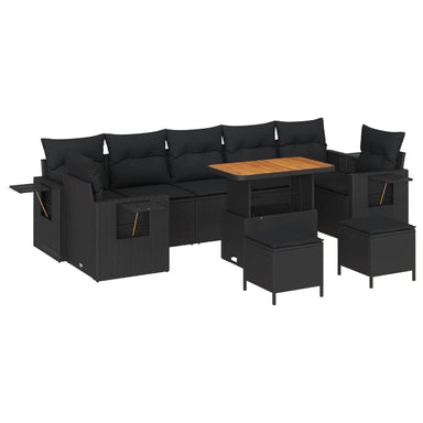 Tuinbankenset met kussen Zwart poly rattan