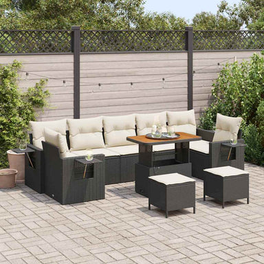 Tuinbankenset met kussen 13 pcs Zwart en Crème poly rattan