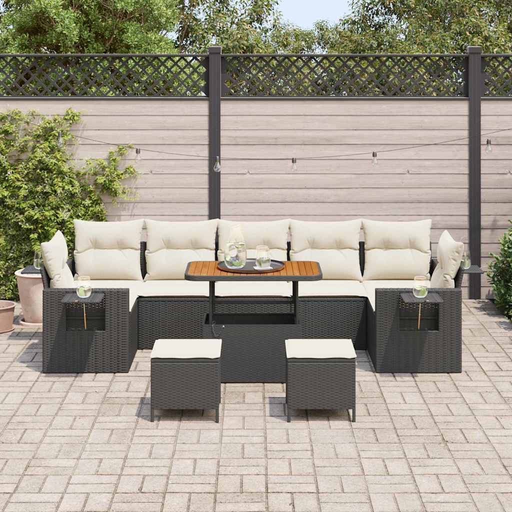 Tuinbankenset met kussen 13 pcs Zwart en Crème poly rattan