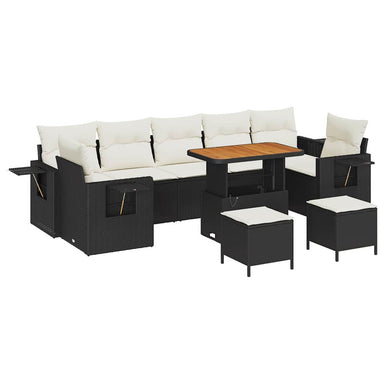 Tuinbankenset met kussen 13 pcs Zwart en Crème poly rattan