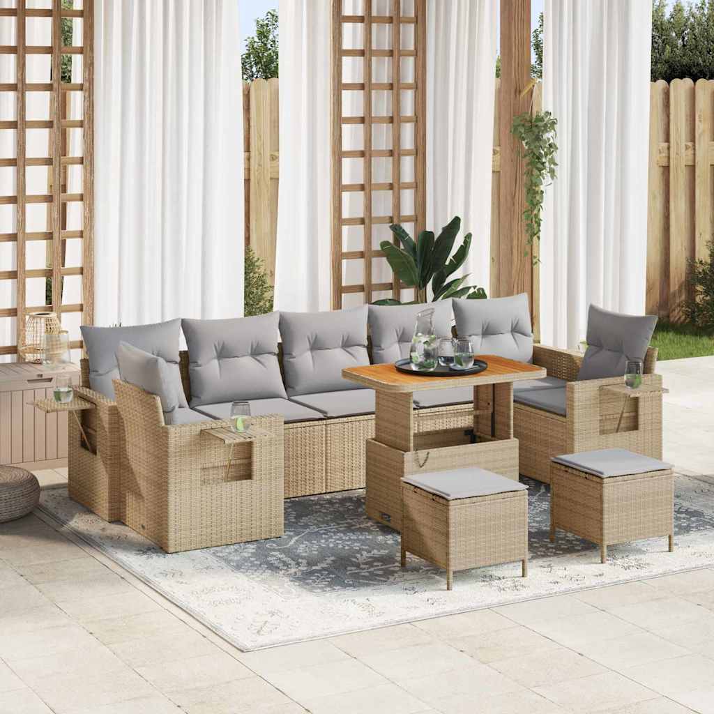 Tuinbankenset 10 st 9-Aantal zitplaatsen Beige en Licht Grijs