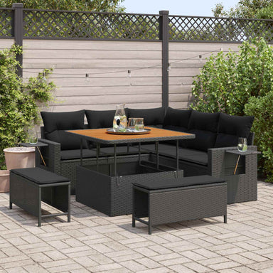Tuinbankenset 9 st 8-Aantal zitplaatsen Zwart poly rattan