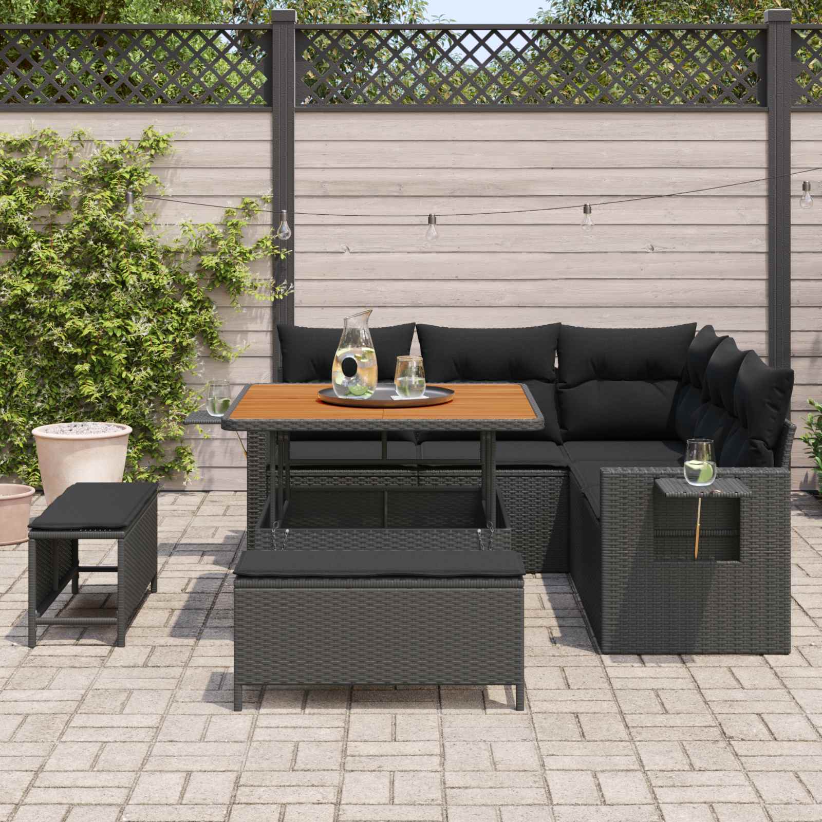 Tuinbankenset 9 st 8-Aantal zitplaatsen Zwart poly rattan