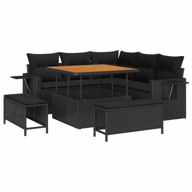 Tuinbankenset 9 st 8-Aantal zitplaatsen Zwart poly rattan