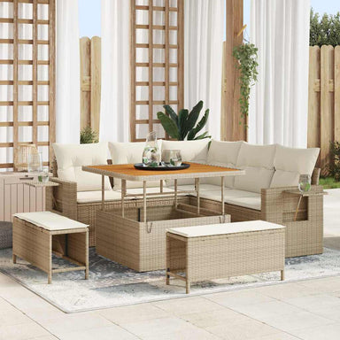 Tuinbankenset met kussen 9 pcs Beige en Crème poly rattan