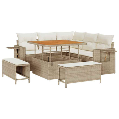 Tuinbankenset met kussen 9 pcs Beige en Crème poly rattan