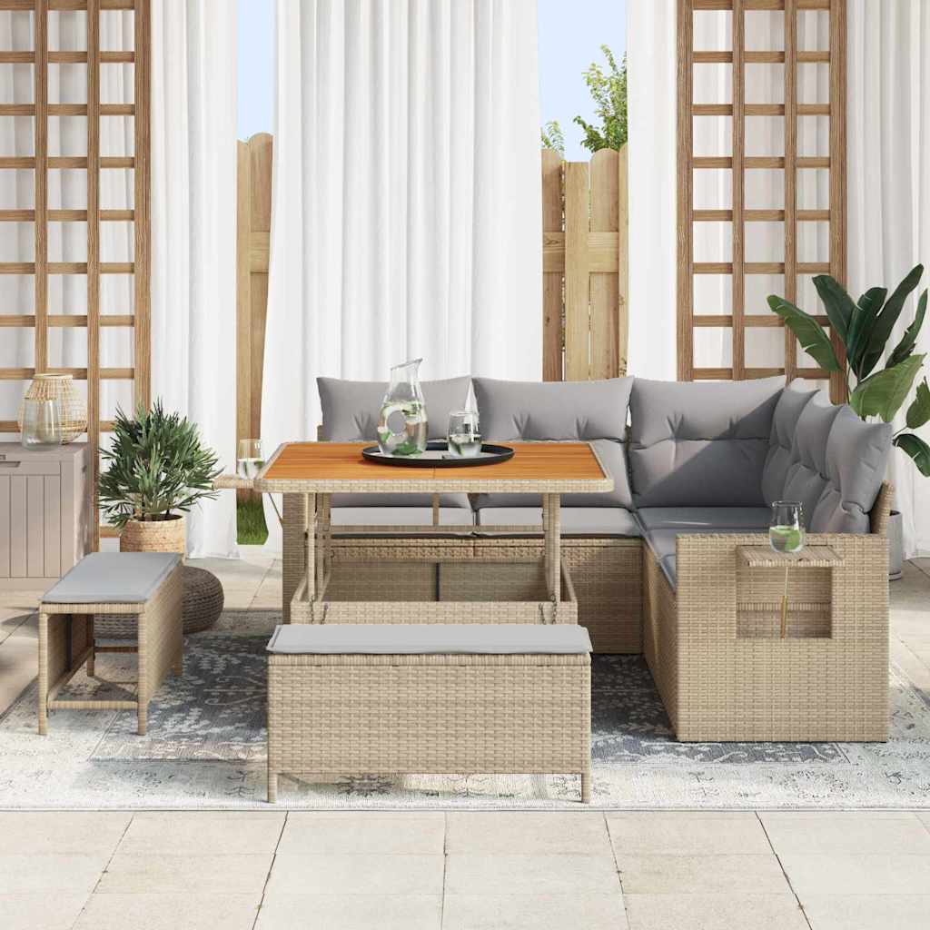 Tuinbankenset 9 st 8-Aantal zitplaatsen Beige en Licht Grijs