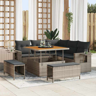 Tuinbankenset 9 st 8-Aantal zitplaatsen Grijs poly rattan