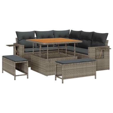 Tuinbankenset 9 st 8-Aantal zitplaatsen Grijs poly rattan