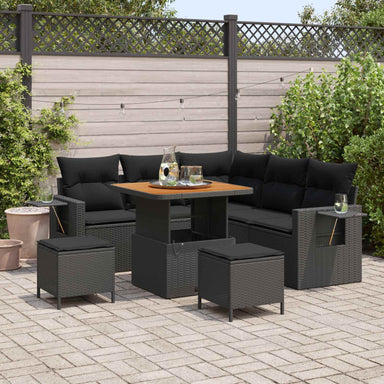 Tuinbankenset 9 st 6-Aantal zitplaatsen Zwart poly rattan
