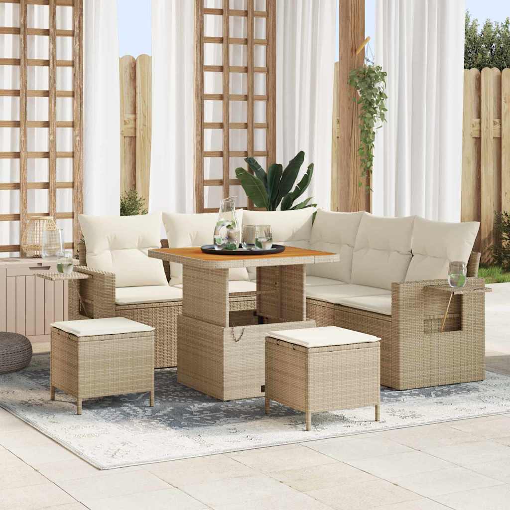 Tuinbankenset 9 st 6-Aantal zitplaatsen Beige en Crème
