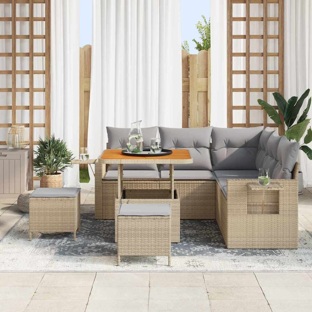 Tuinbankenset 9 st 6-Aantal zitplaatsen Beige en Licht Grijs