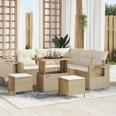 Tuinbankenset met kussen 9 pcs Beige en Crème poly rattan