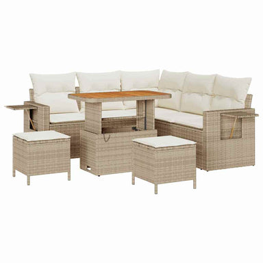 Tuinbankenset met kussen 9 pcs Beige en Crème poly rattan