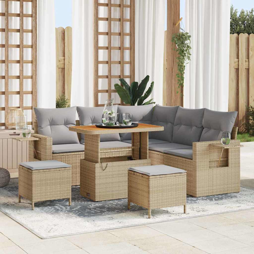 Tuinbankenset 9 st 6-Aantal zitplaatsen Beige en Licht Grijs
