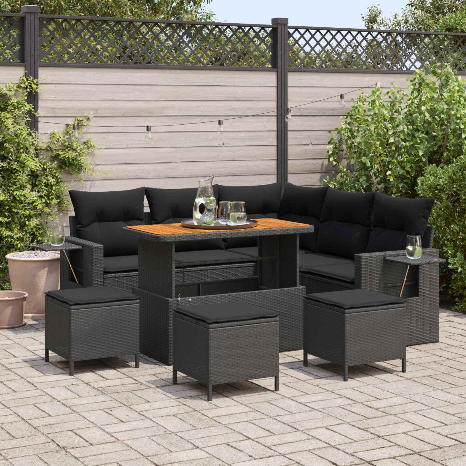 Tuinbankenset 10 st 7-Aantal zitplaatsen Zwart poly rattan