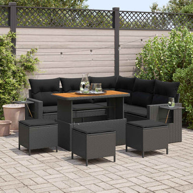Tuinbankenset 10 st 7-Aantal zitplaatsen Zwart poly rattan