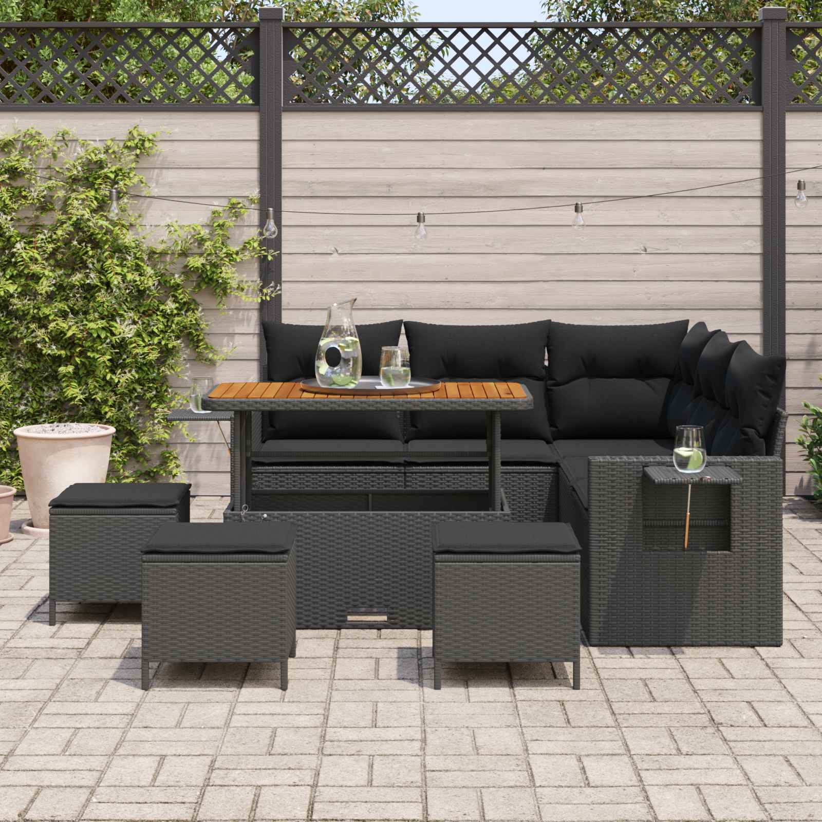 Tuinbankenset 10 st 7-Aantal zitplaatsen Zwart poly rattan