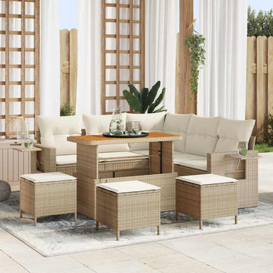 Tuinbankenset met kussen 10 pcs Beige en Crème poly rattan