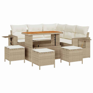 Tuinbankenset met kussen 10 pcs Beige en Crème poly rattan