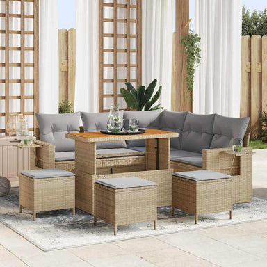 Tuinbankenset 10 st 7-Aantal zitplaatsen Beige en Licht Grijs