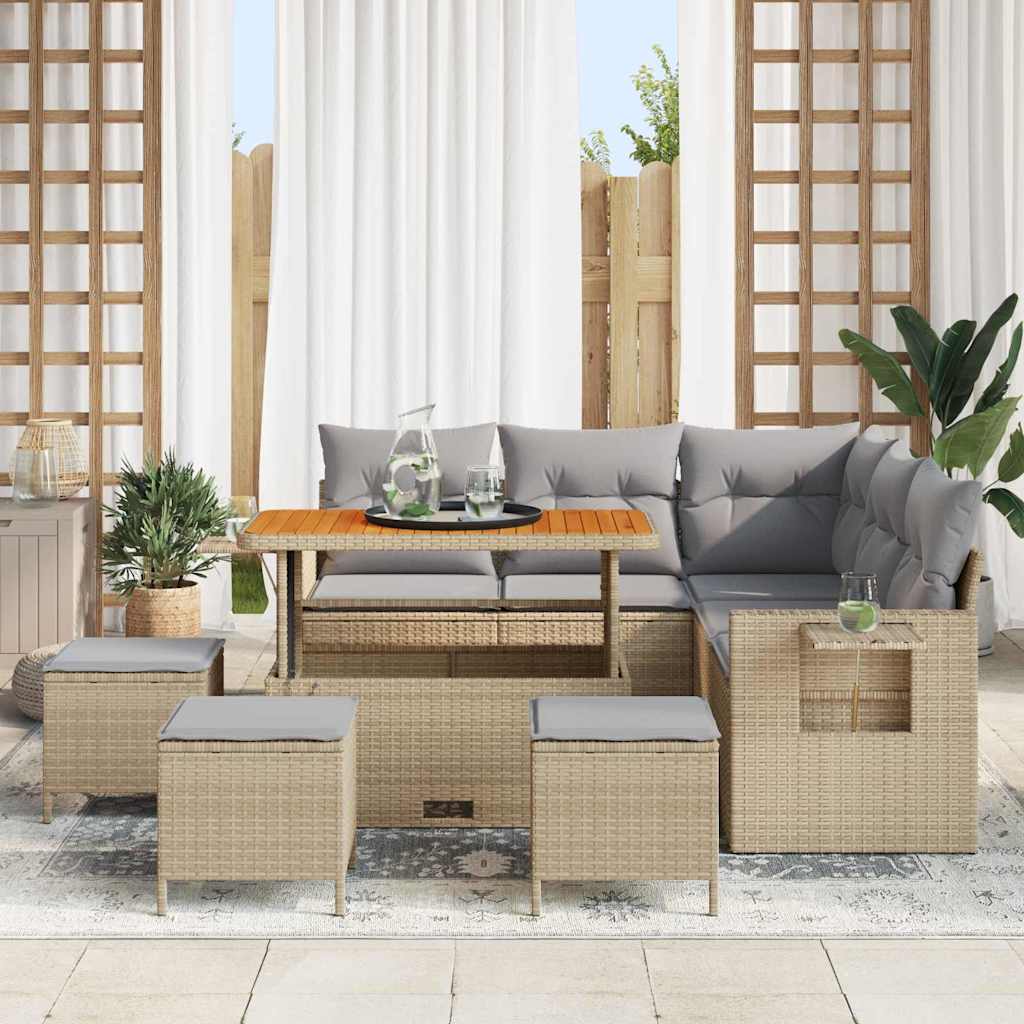 Tuinbankenset 10 st 7-Aantal zitplaatsen Beige en Licht Grijs