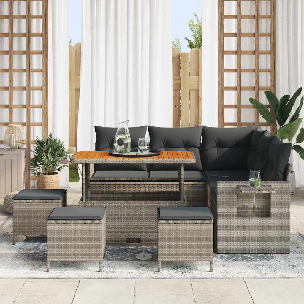 Tuinbankenset 10 st 7-Aantal zitplaatsen Grijs poly rattan