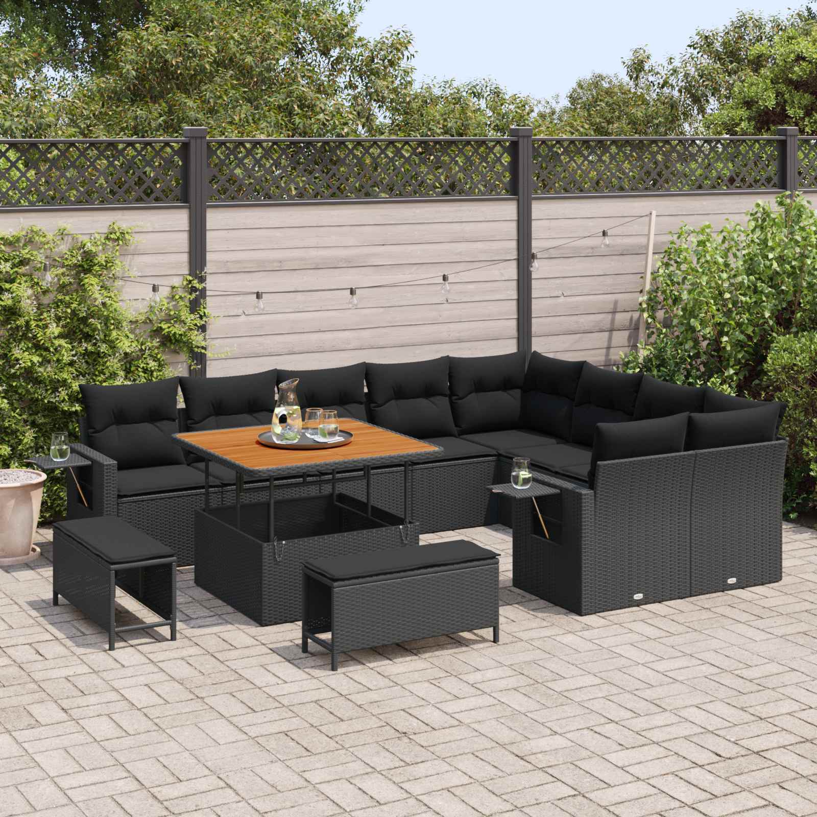 Tuinbankenset 13 st 11-Aantal zitplaatsen Zwart poly rattan