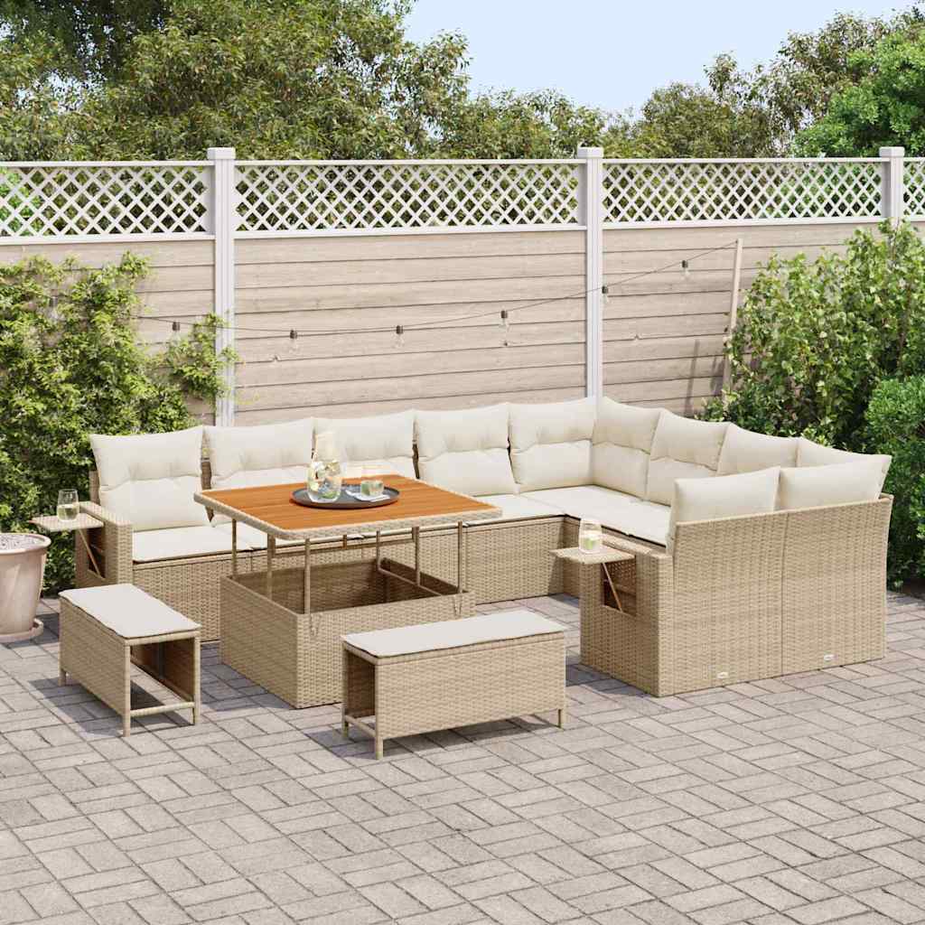 Tuinbankenset 12 st 11-Aantal zitplaatsen Beige en Crème