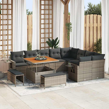 Tuinbankenset 12 st 11-Aantal zitplaatsen Grijs poly rattan