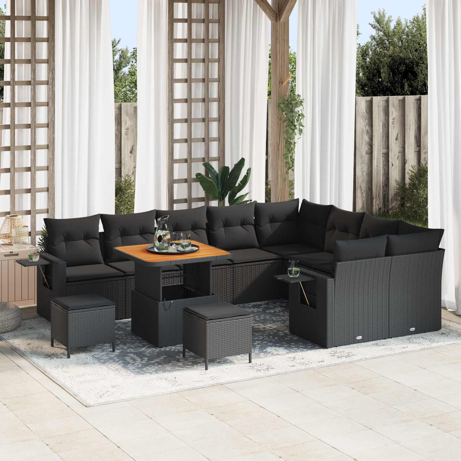 Tuinbankenset 12 st 11-Aantal zitplaatsen Zwart poly rattan