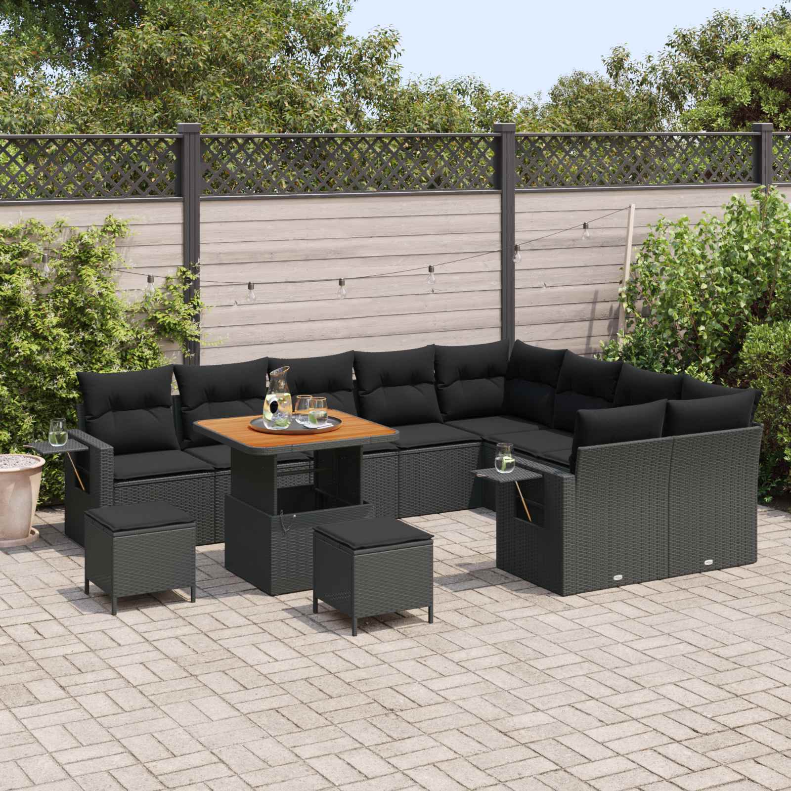 Tuinbankenset 12 st 11-Aantal zitplaatsen Zwart poly rattan